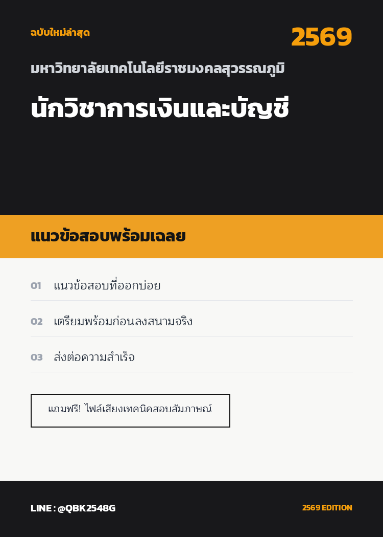 แนวข้อสอบ นักวิชาการเงินและบัญชี มหาวิทยาลัยเทคโนโลยีราชมงคลสุวรรณภูมิ พร้อมเฉลย